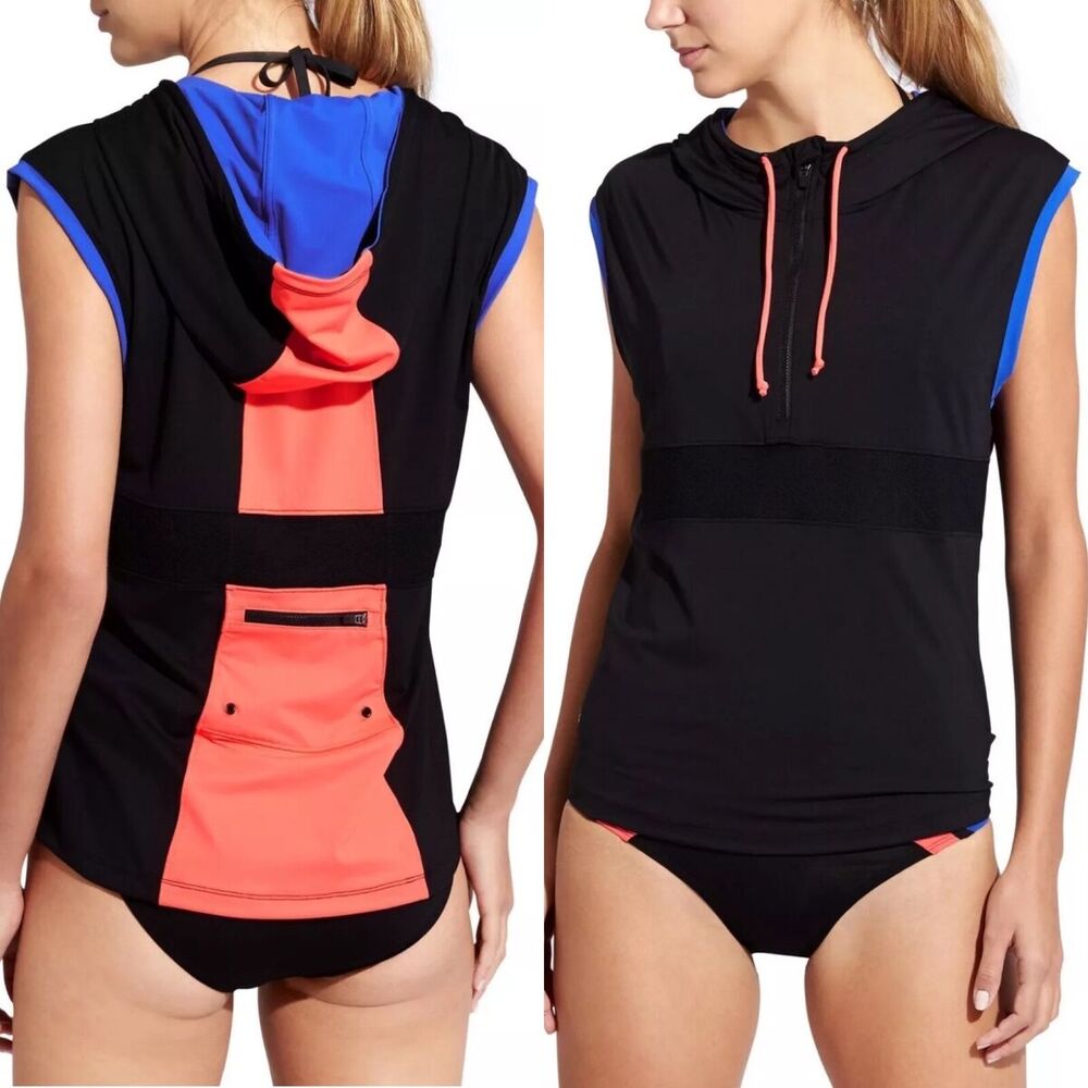 Athleta Black and Coral Hooded Tank Top